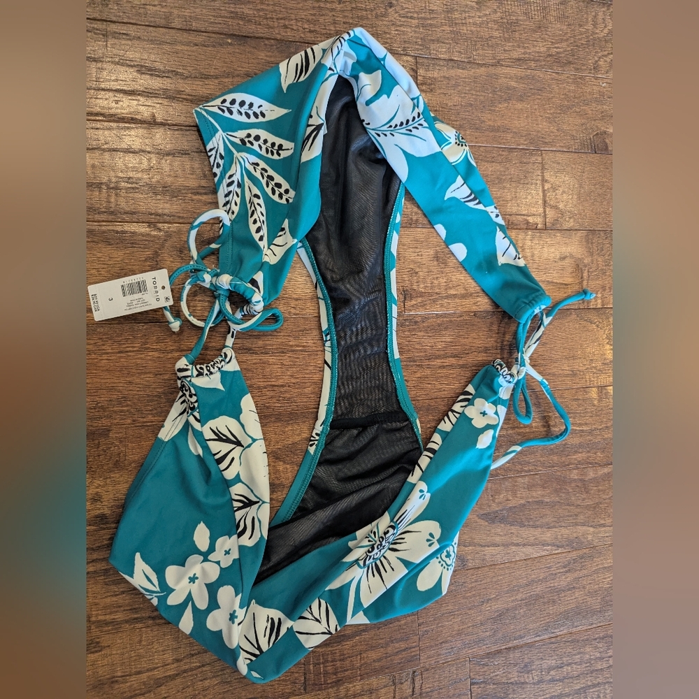 Torrid String Bikini Tie Side Cheeky Bottom 4x & Wire Free Halter 3x Floral Teal - Picture 11 of 15